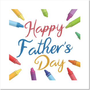 Colorful Happy Father's Day Calligraphy with Crayons Posters and Art